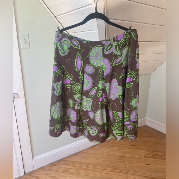 100% Cotton Bandolino A-line Skirt with Pleats Brown and Purple Green Size 12 - Picture 5 of 14